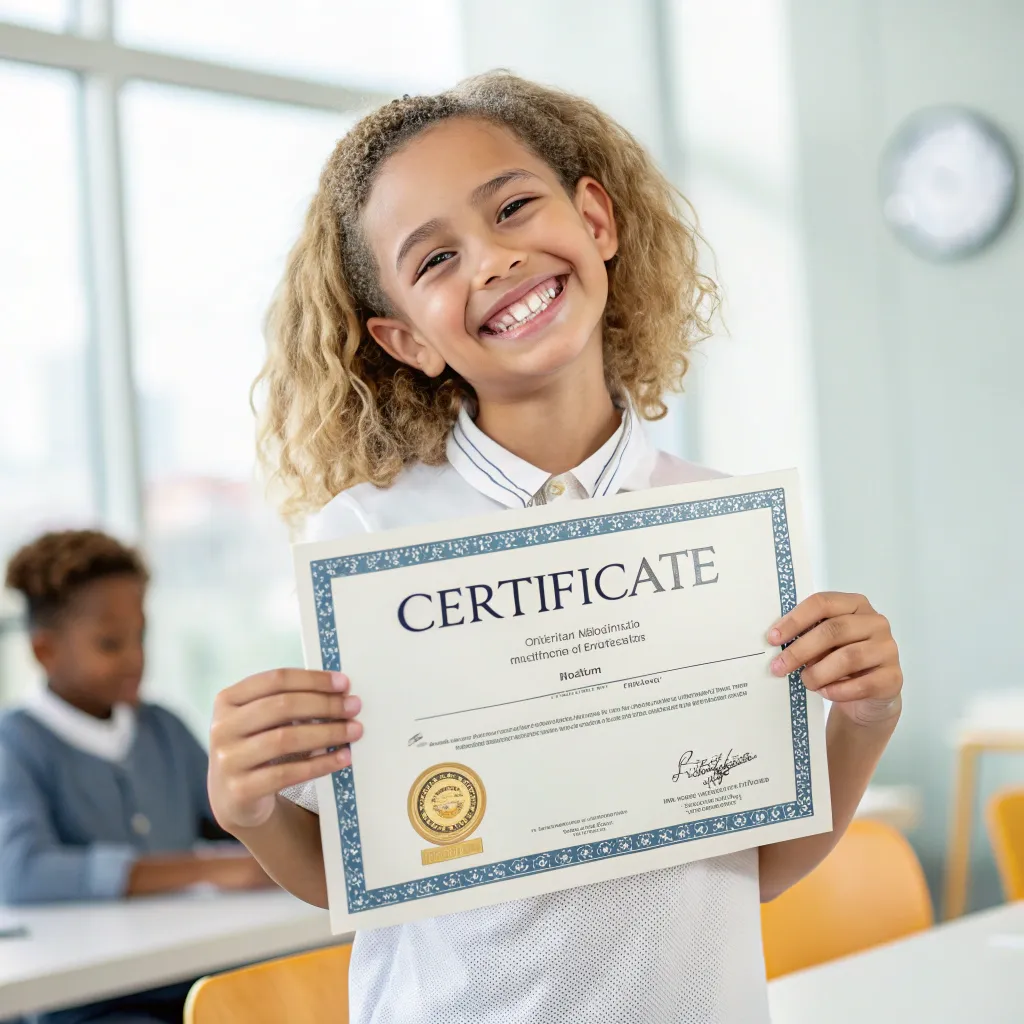 Happy student holding a certificate