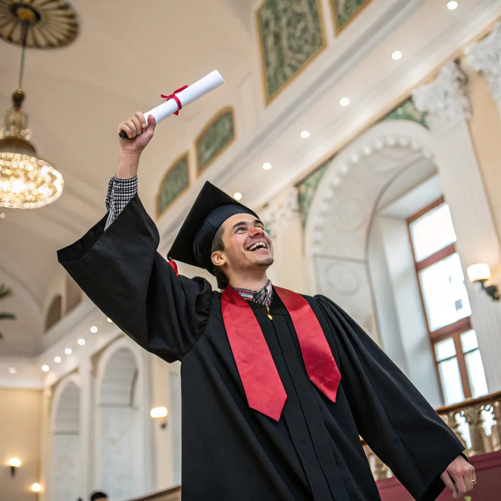 Graduate celebrating with a degree